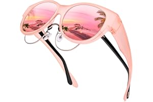 URUMQI Sunglasses Fit Over Glasses for Women, Polarized UV400 Protection Sun Glasses Trendy Round Cat Eye Shades Large Lens