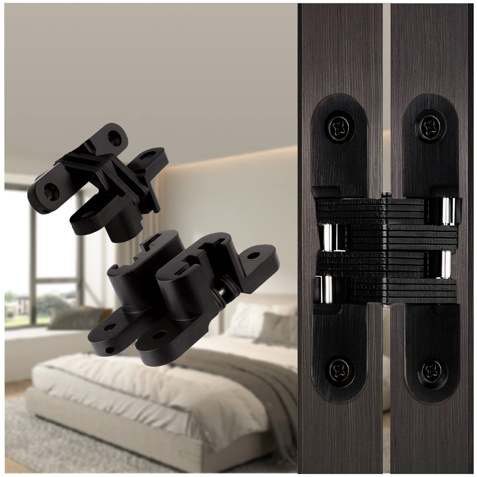 Photo 1 of YIDELAI Hidden Hinges (1 Pair) Invisible Cabinet Hinges Load Capacity 15KG (Black)