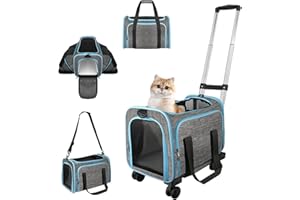 XEOCA Pet Carrier with Wheels Up to 33 lbs Airline Approved Cat Carrier Rolling Pet Carrier w/Removable Wheels & Expandable Side Washable Plush Mat Pet Travel Carrier with Telescopic Handle & Shoulder Strap