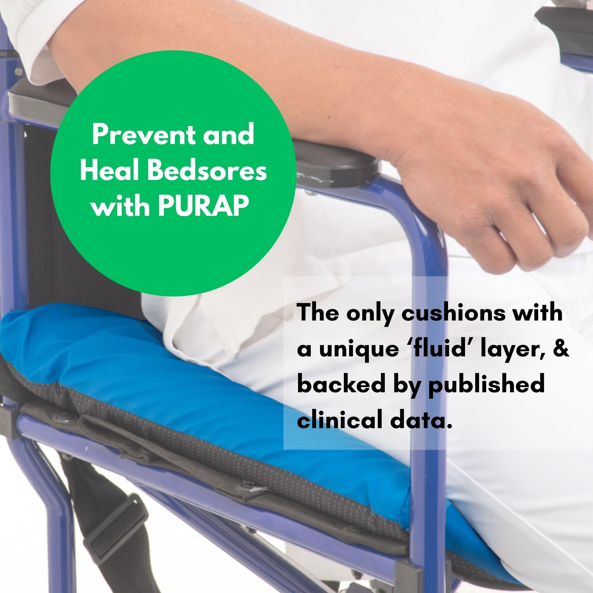 PURAP Wheelchair Cushion for Bedsore Prevention and Healing - Patented Liquid + Air + Foam Layers – 18 x 20 x 1.5 inches - Blue