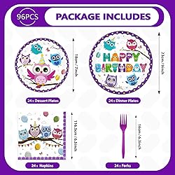 96 Pcs Owl Birthday Party Supplies Cute Cartoon Owl