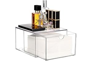 Sumnacon Disposable Face Towel Holder for Bathroom Vanity, Clear Plastic Facial Towels Holder Container with Drawer Storage, Face Towels Case Organizer Compatible with Clean Skin Cluub Towel