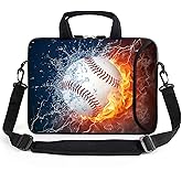 AMARY 15.4" 15.6" laptop sleeve chromebook case adjustable shoulder strap with handle accessory pocket for men women (Baseball)