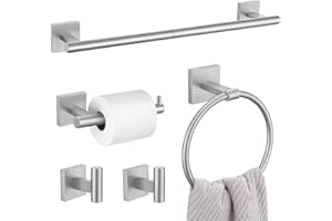 5 Pieces Bathroom Hardware Set, Brushed Nickel Towel Bar Set Includes 23.6” Towel Bar, Towel Ring Holder, Toilet Paper Holder