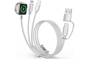 AUTALLGEE Travel Essentials for Apple Watch Charger,3 in 2 USB C Cable for Multi Charging Cable Cord,Camping Essentials Portable Designed for iWatch &Phone 17-11-4FT White