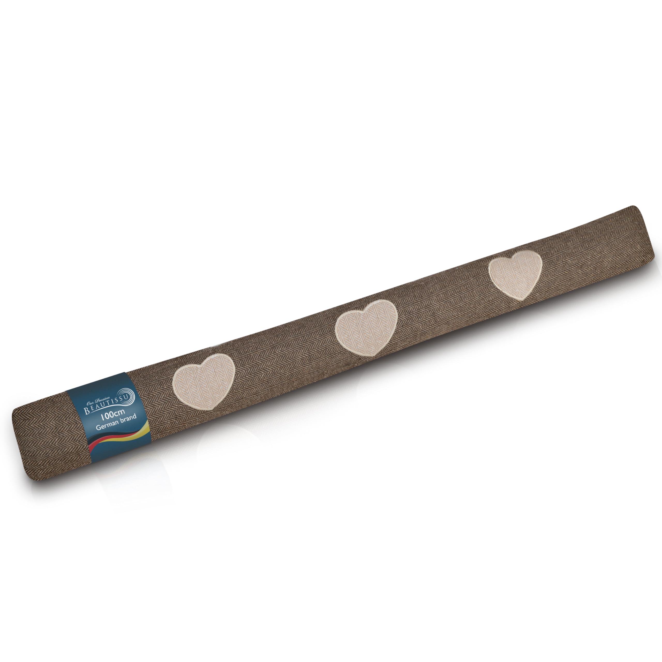 Beautissu Draught Excluder for Doors 100 cm Tuuli HR - 1,1kg Heavy Door Pillow Draft Wind Stopper for Windows - Long Weighted Draft Excluder Cushion Heart Door Sausage in Brown