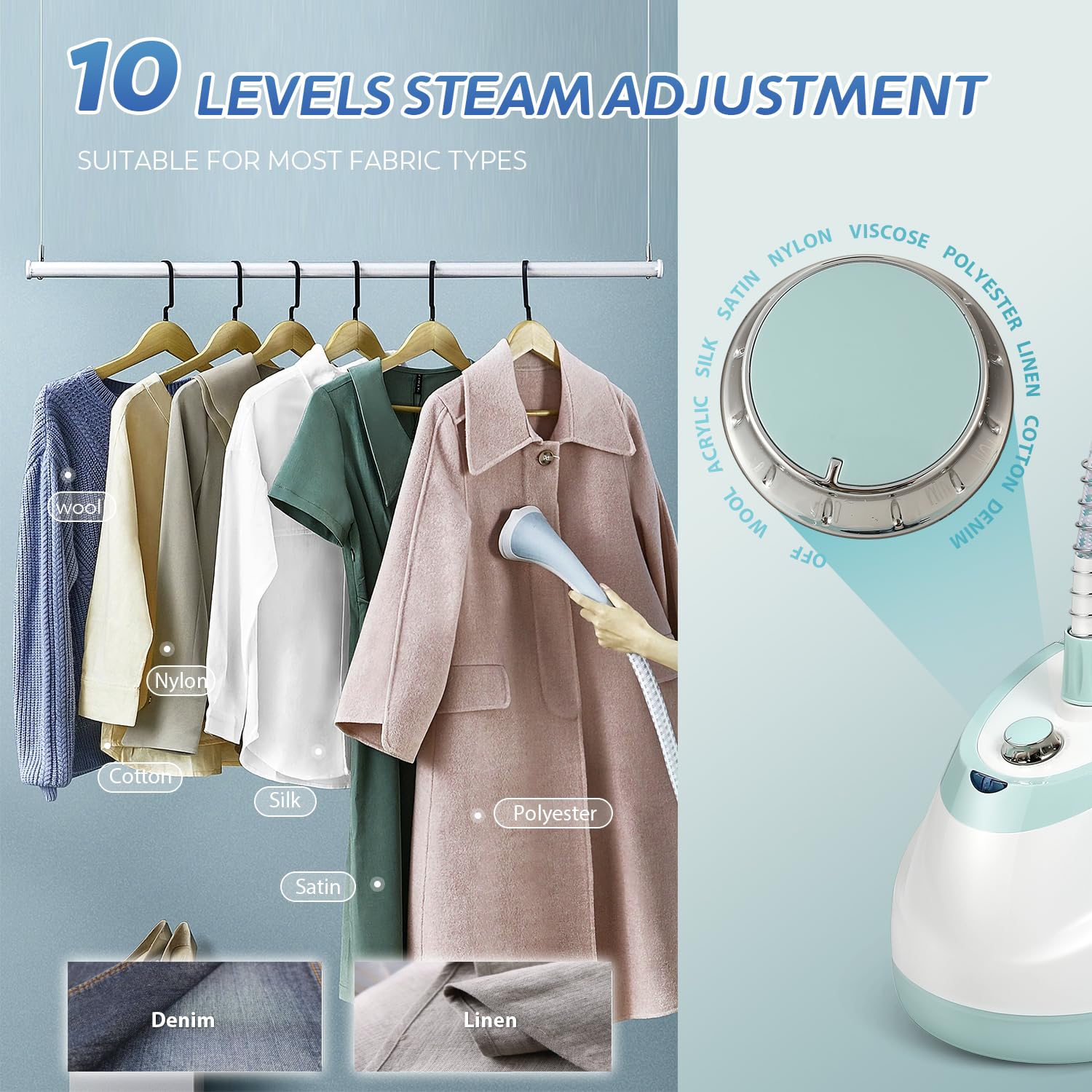 Hapyvergo Garment Steamer for Clothes Standing Flat Hanging Ironing Suitable for All Fabric Types, Rapid Heats in 25s for 1 Hour Continuous Steam, with Garment Hanger, Ironing Board, Ironing Gloves