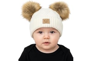 Funky Junque Double Pom Pom Baby Beanie – Newborn Girl Winter Hat 0–12 Months, Cute Cozy Knit Infant Beanies for Cold Weather