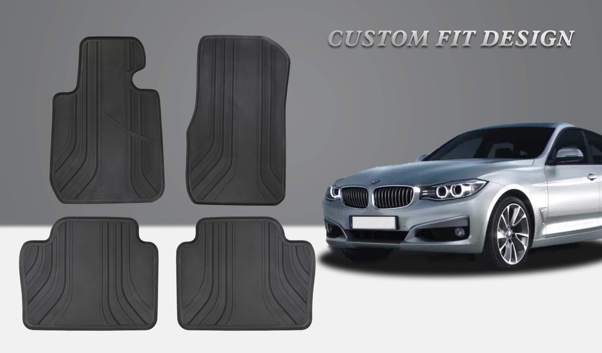 San Auto Car Floor Mat for BMW 3/4 Series Custom Fit F30 F31 F32 F33 F36 320i 328i 335i 2012-2013-2014-2015-2016-2017-2018 Full Black Rubber Auto Floor Liners Set All Weather Heavy Duty Odorless