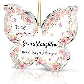 Valentine's Day Gift for Granddaughter, Pink Butterfly Acrylic, Gift for Granddaughter, Pink Floral Decoration, Perfect for Wedding Birthday Graduation or Blended Family Celebration 3.1''x2.1''