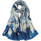 QIUTIMIY Large Silk Feeling Scarf Fashion Stain Scarves for Women Lightweight Sunscreen Floral Shawl Wraps