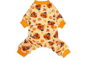 PUPTECK Soft Fleece Dog Pajamas for Small Medium Dogs, Dog Onesie Puppy Sweaters Clothes Jumpsuit Pjs, Cute Jammies Cat Coat Pet Costume Apparel, Turkey Orange M