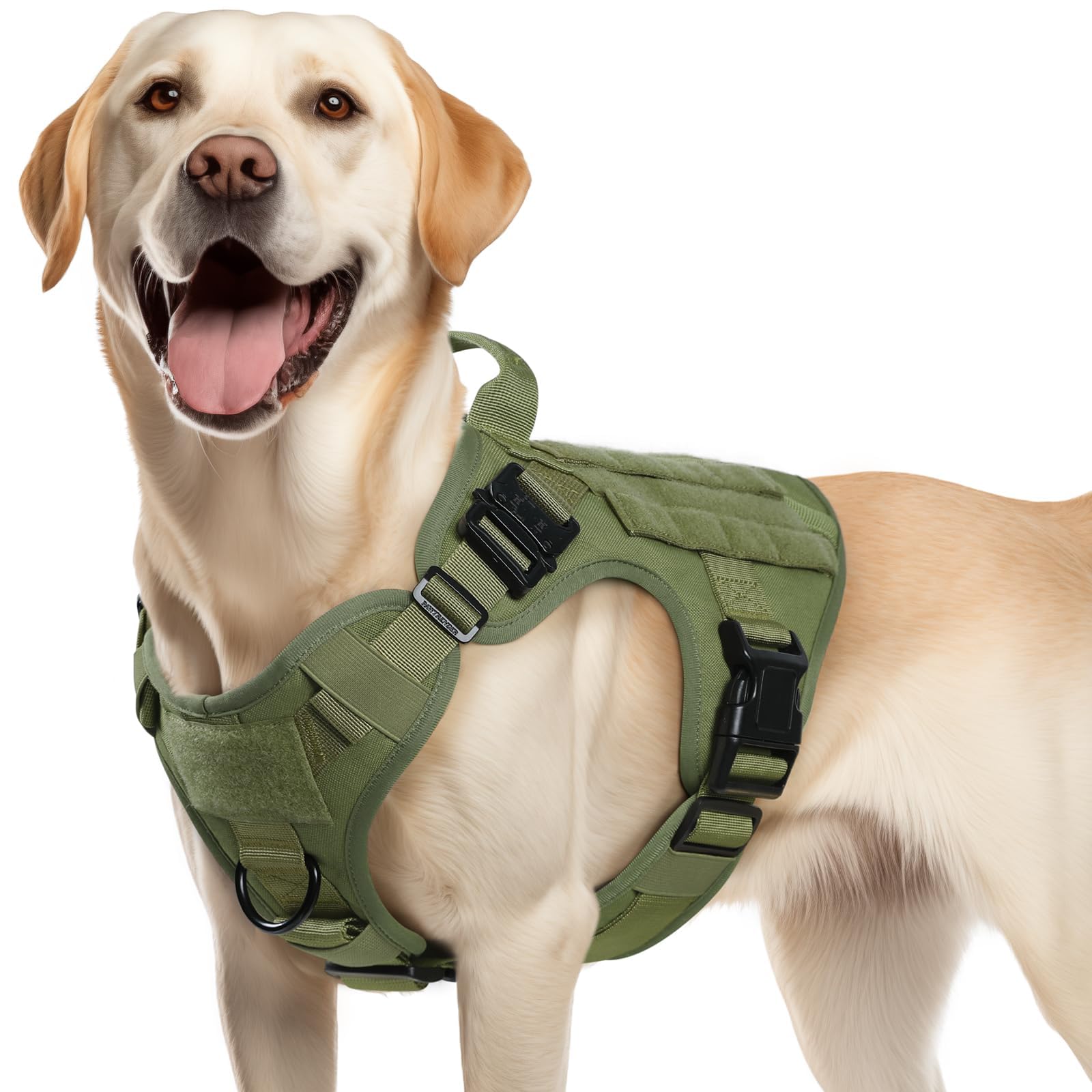 Photo 1 of rabbitgoo Tactical Dog Harness Medium Sized, Heavy Duty Pet Harness with Handle, No-Pull Service Vest Medium Breed, Adjustable Military Dog Vest for Training Hunting Walking, Green, M