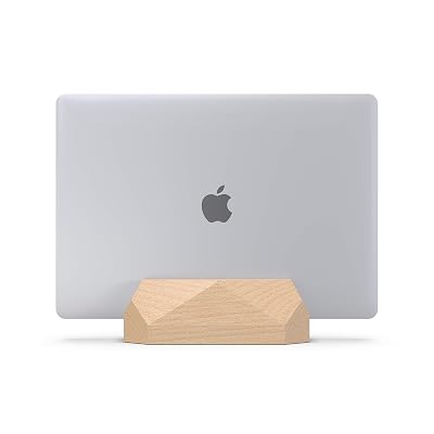 NUOV Vertical Laptop Stand for Desk, Adjustable Vertical Laptop Holder, Natural Wood Desktop Dock for Apple MacBook pro, Surface, Lenovo, Dell and