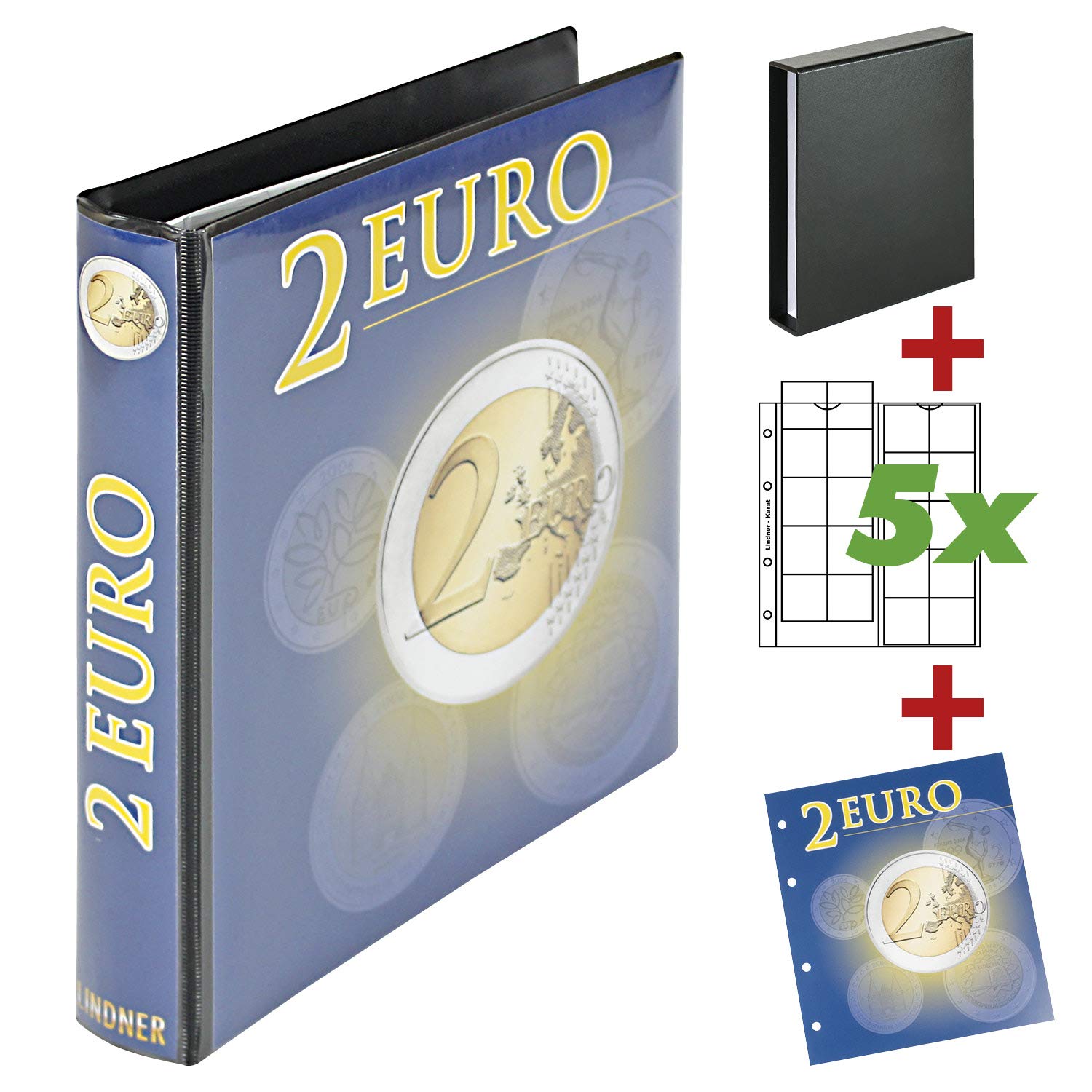 LINDNER Das Original Coin Album for 2 Euro Coins, Includes 5 Sheets for 100 Coins, Expandable, Black