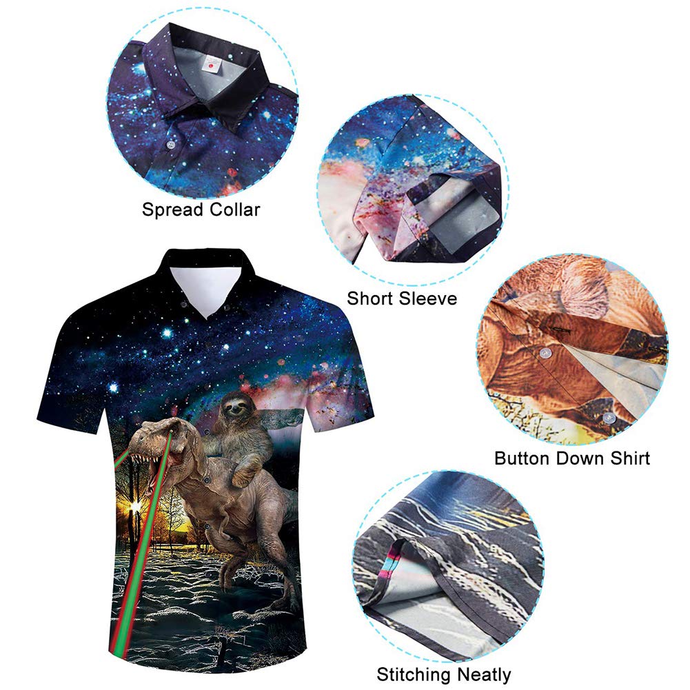 Spreadhoodie Shirt Casual Beach Shirt for Men Short Sleeve Galaxy Dinosaur Shirt Hawaii Shirts Mens Hawaiian Shirt Funky Shirt for Summer Beach Vacation XXL