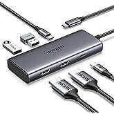 UGREEN Revodok USB C Docking Station Dual 4K@60Hz HDMI, 6-in-1 USB C Hub Dual Monitor with 4K@60Hz HDMI, PD Charging, USB C a