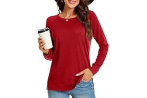 TAOHUADAO Women's Long Sleeve T-Shirt Side Split Tunic Tops for Leggings Loose Crewneck Sweater