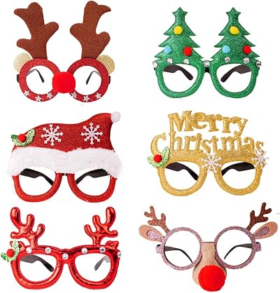 VEYLIN 6 Pc Christmas Glitter Party Glasses Fancy Dress Costume Decor Kids