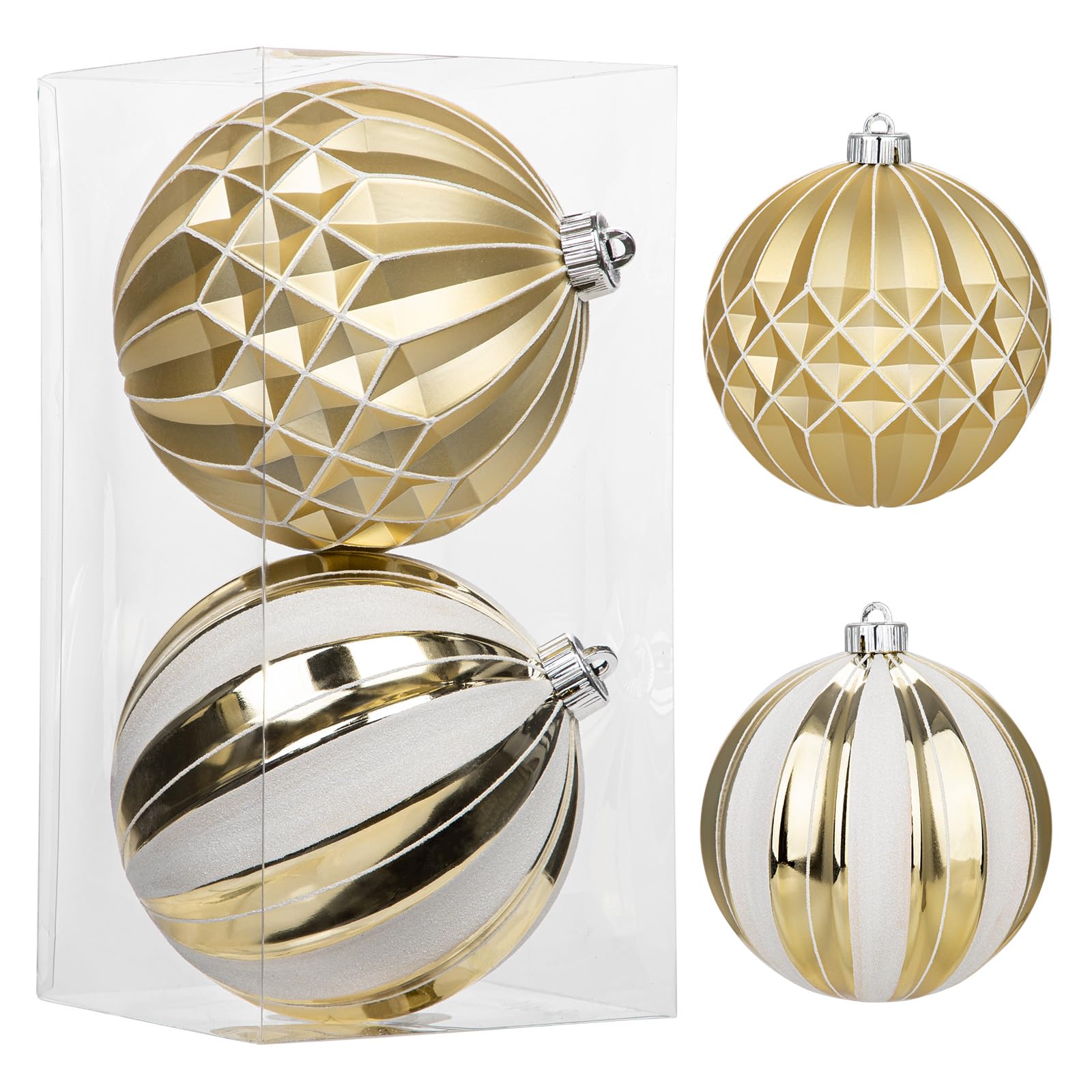 15cm/6 Inch Extra Large Christmas Baubles 2 Pcs Shatterproof Balls Set Big Gold Xmas Ornaments for Tree Decorations Halloween Holiday Wedding Party Decor