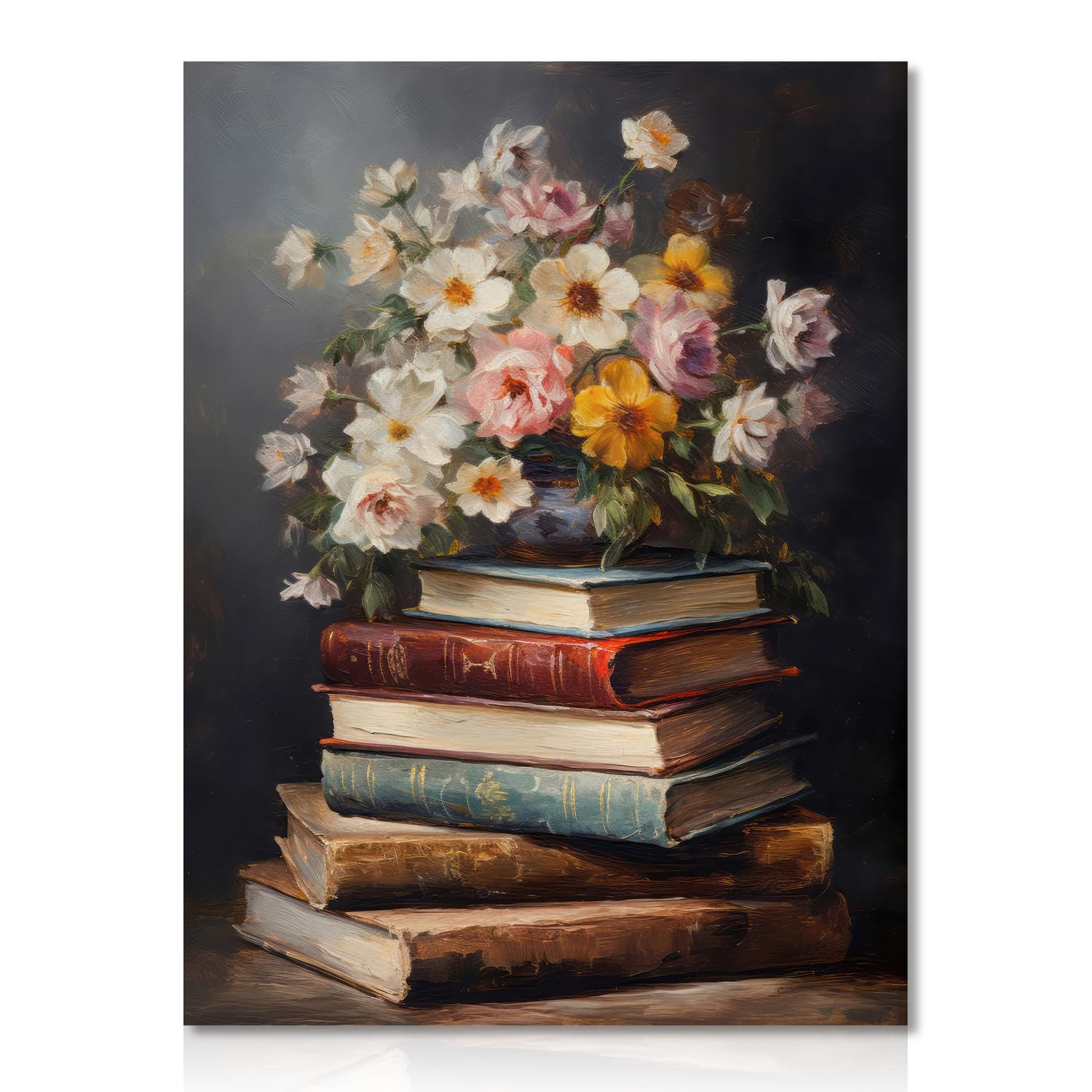 Dazzlewall Vintage Flower Wall Art Poster Moody Flower Books Prints, Floral Oil Painting Poster Dark Academia Aesthetic Decor for Bedroom 12x16 in Unframed