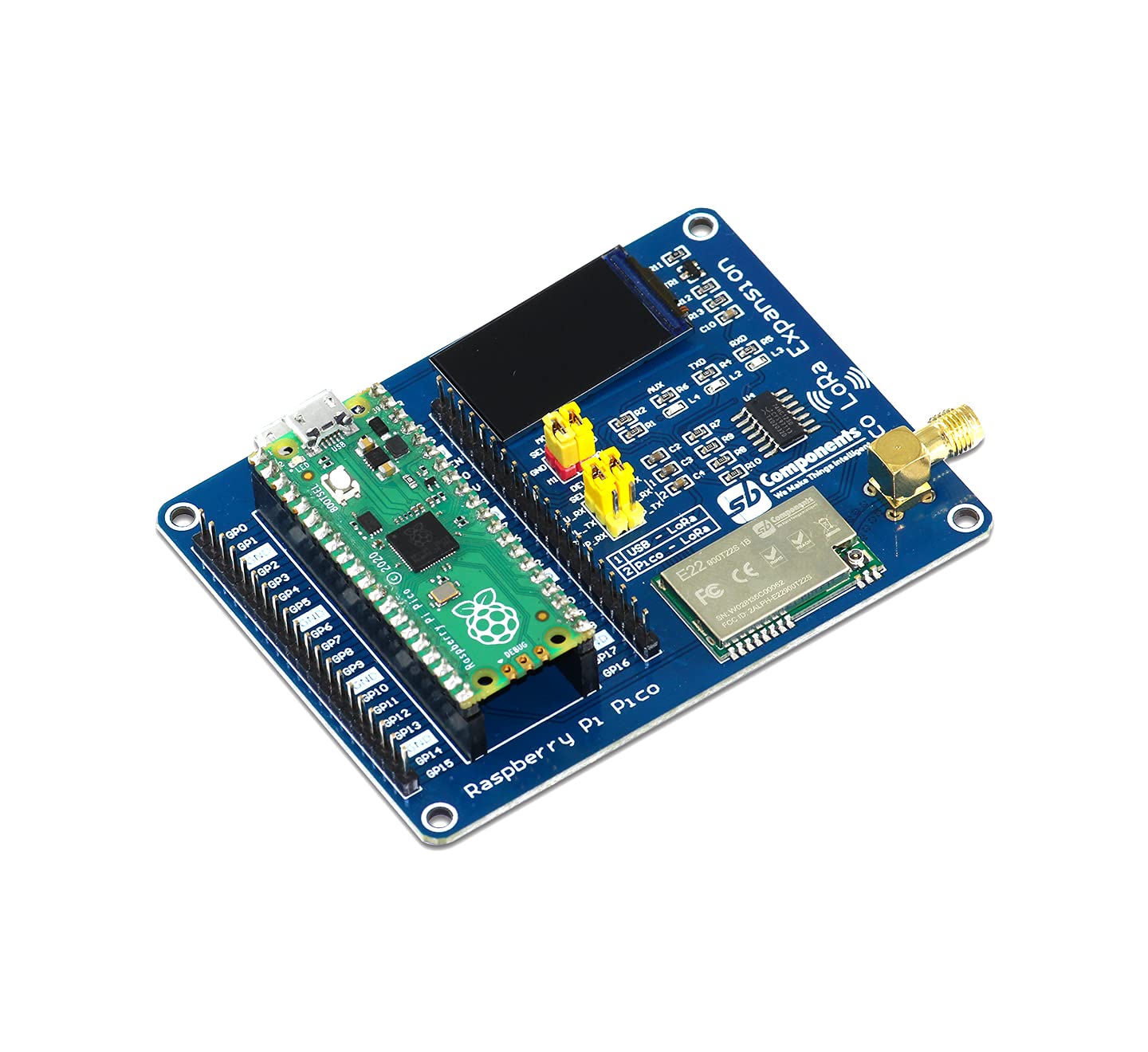 sb components LoRa Expansion Board for Raspberry Pi Pico, Smart Data Transmission LoRa HAT Module, Transmission up to 5 KM Through Serial Port (868MHz LoRa Expansion)