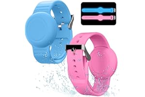 AGMZ Waterproof Air Tag Bracelet for Kids(2 Pack), Soft Silicone Air Tag Hidden Wristband Kids, Lightweight GPS Tracker Compatible with Apple AirTag (Grow in Dark Blue & Pink)