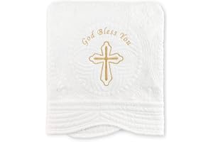 Pinuotu Embroidered Baptism & Christening Baby Blanket – Soft Quilted Cotton 33×45 in Heirloom Quilt for Boys & Girls, Scalloped Edges, Christian Keepsake with Gift Box