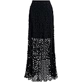 CHICWISH Women Bohemian Cutwork Crochet Maxi Skirt Hollow Out High Elastic Waist Summer Vacation Beach Long Skirts