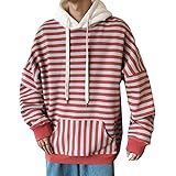 Sankt Men Striped Cotton Loose-Fit Hoode Autumn Pullover Sweatshirt