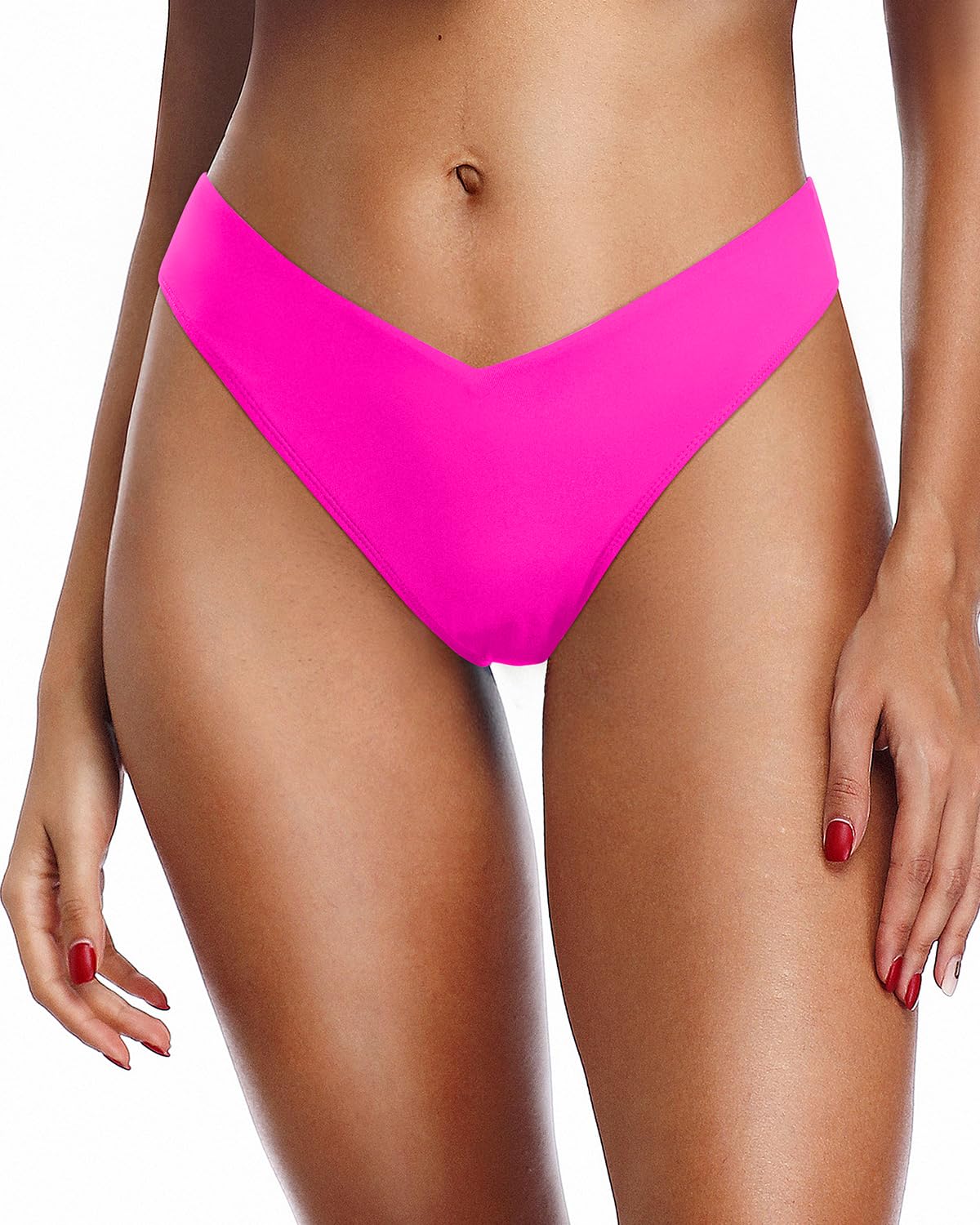Photo 1 of Zmart Women Cheeky Bikini Bottoms V Cut Swim Bottom High Cut Swimsuit Low Waist Low Rise Bathing Suit Pink S
