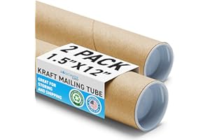 MagicWater Supply Mailing Tube - 1.5 in x 12 in - Kraft - 2 Pack - for Shipping and Storage of Posters, Arts, Crafts, and Documents
