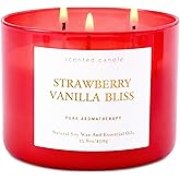 Strawberry Vanilla Bliss 3-Wick Soy Scented Candle 15.8 oz | Large Berry Vanilla Candle for Home | Relaxing Aromatherapy Stress Relief Candle | Long-Lasting, Clean Burning Candles Gift for Women & Men