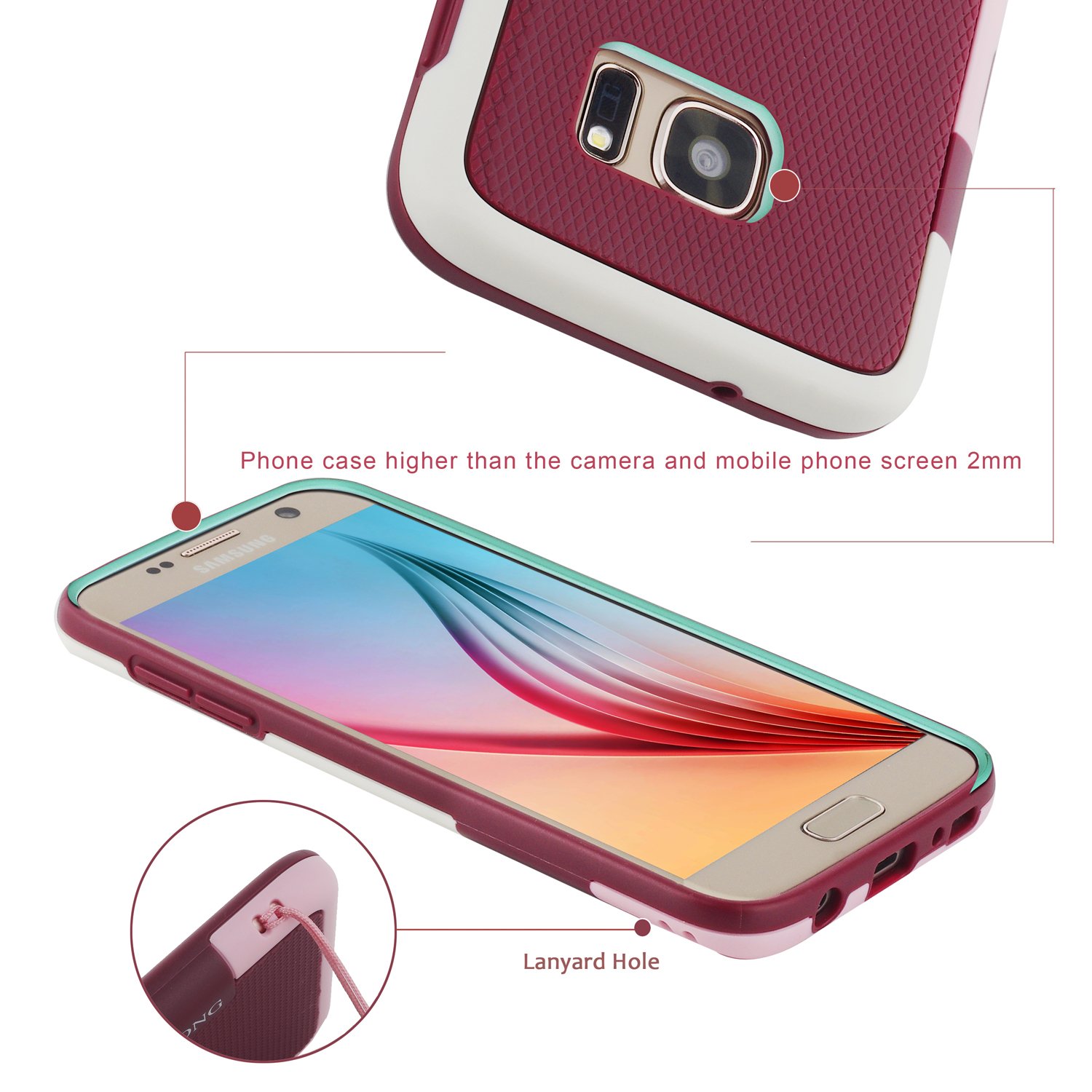 Galaxy S7 Case,CLONG Ultra Impact 3 Color Shockproof Bumper Shock-Absorption Anti-Scratch Protective Case Flexible Durable Slim Hybrid TPU & PC Cover for Samsung Galaxy S7 S VII G930 GS7(Wine Red)