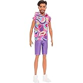 Barbie Fashionistas Ken Doll #227 with Look Inspired by The Totally Hair Look, Brunette with Short Beard & Slender Body Type, 65th Anniversary Collectible