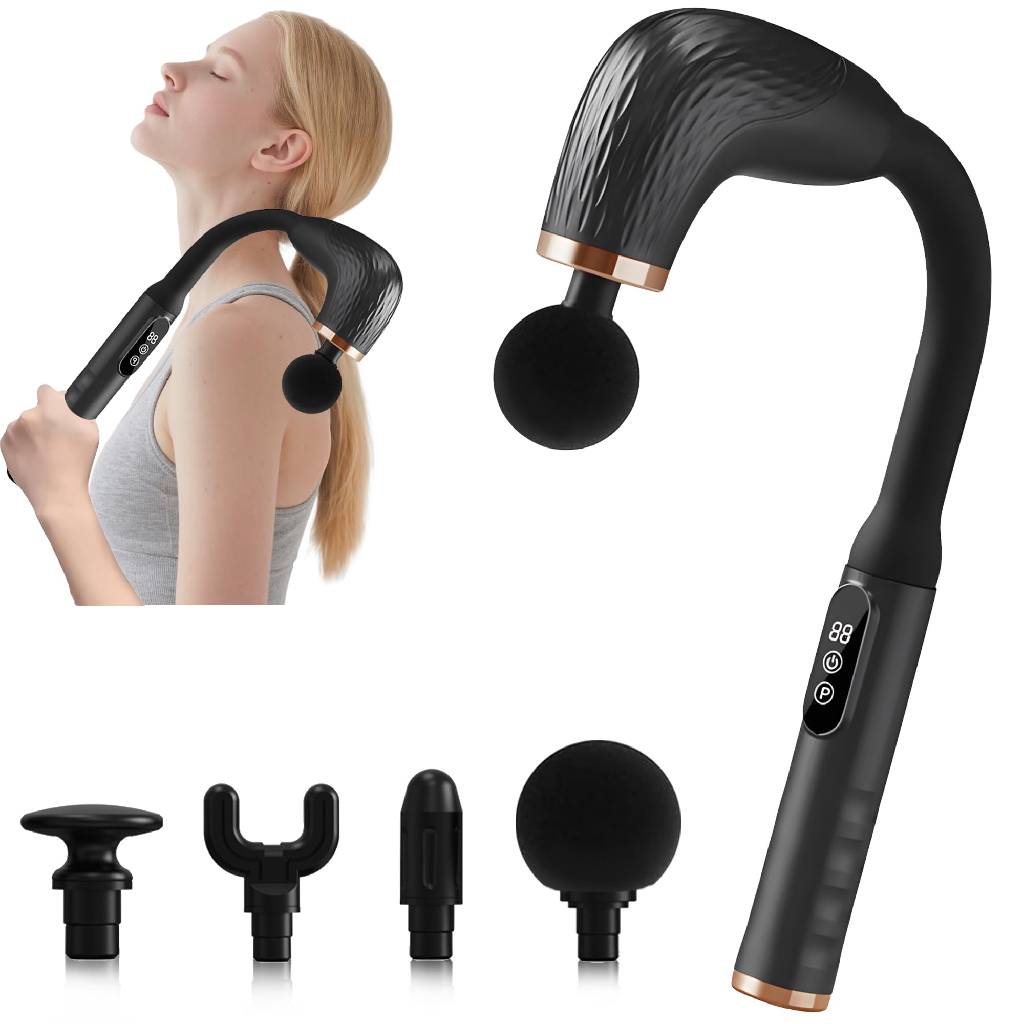 Photo 1 of Massage  With Upgraded Extension Handle, Back Massager for Pain Relief Deep Tissue, Muscles/Neck/Shoulders/Waist/Legs Massager with 4 Massage Heads & 6 Speed Levels & 3 Massage Modes