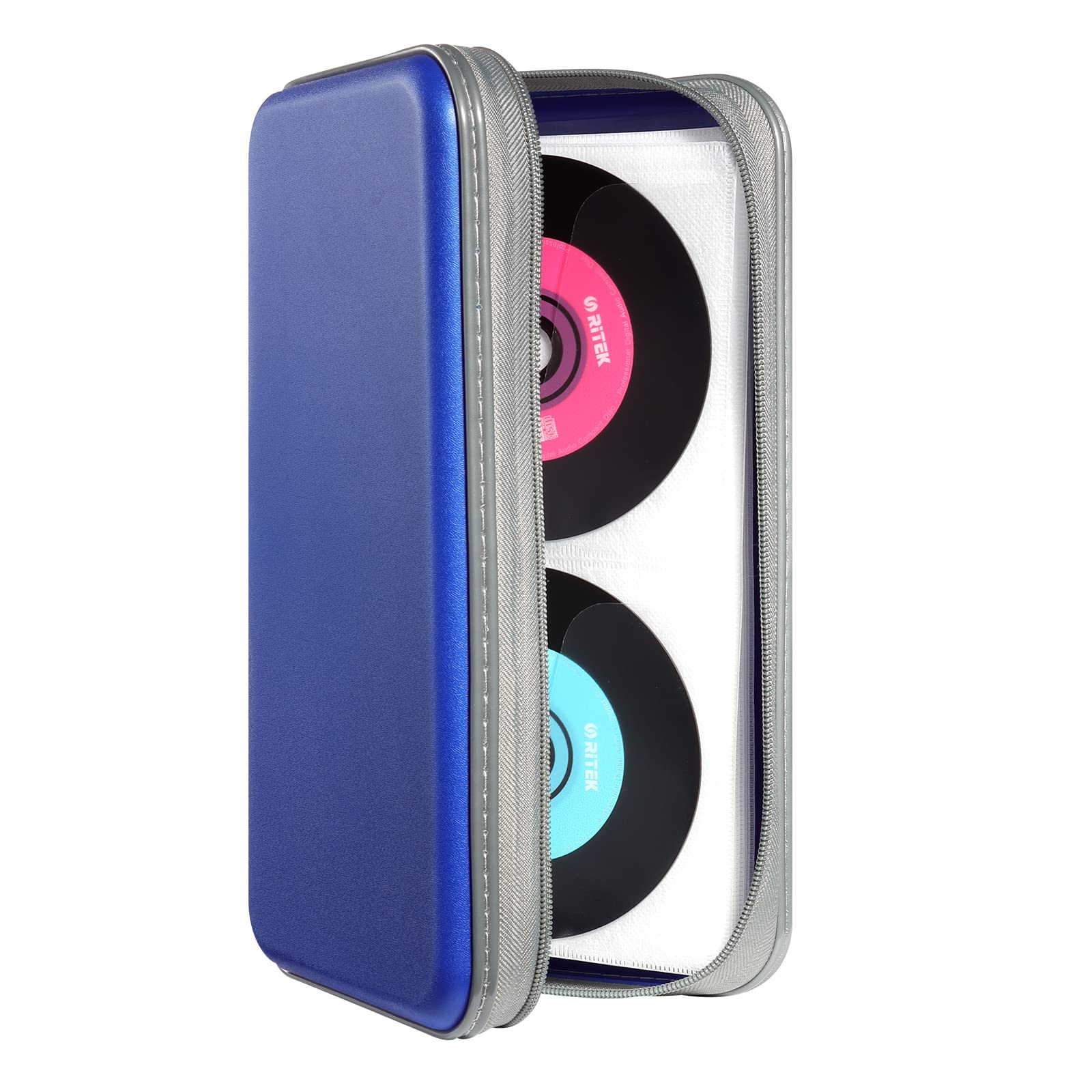 DVSICK DVD Case Hard,96 Capacity Plastic Protective Disc CD Holder for Car CD Case Organizer Wallet Protective DVD Storage (Blue)