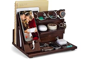 Gifts for Men,Nightstand Organizer Wood Phone Docking Station,Birthday Valentine's Day Gifts Ideas for Father Brother Boyfrie