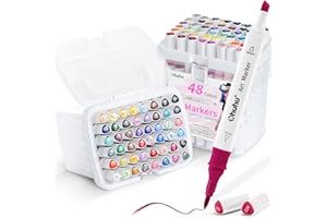 Ohuhu Alcohol Markers Brush Tip: Double Tipped Art Marker Set for Artists Adults Drawing Sketching Illustration - Brush Chisel Color Markers - Pack with 94 Vibrant Colors 2 Marker Cases 2 Blenders
