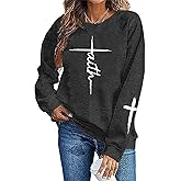 AMWIPE Christian Sweatshirt Women Faith Shirts Christian Religious Pullover Bible Verse Long Sleeve Top