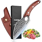 Huusk Hand Forged Meat Cleaver - Butcher Knife for Meat Cutting, Japanese Kitchen Viking Knife with Sheath, Cooking Knives for Kitchen and Outdoor Camping, Thanksgiving Christmas Gifts