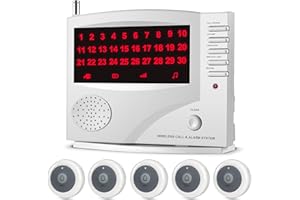 SYNLETT Wireless Calling System Nurse Call System for Nursing Home Clinic Restaurant, 5 Call Buttons with 1 Monitoring Unit for Caregivers Elderly Patients Seniors 7 Languages 8 Alert Tones, White