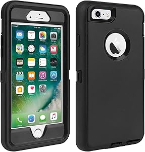 iPhone 6/6S Case Shockproof High Impact Tough Rubber Rugged Hybrid Case Silicone Triple Protective Anti-Shock Shatter-Resistant Phone Case for iPhone 6/6S 4.7"(Black)
