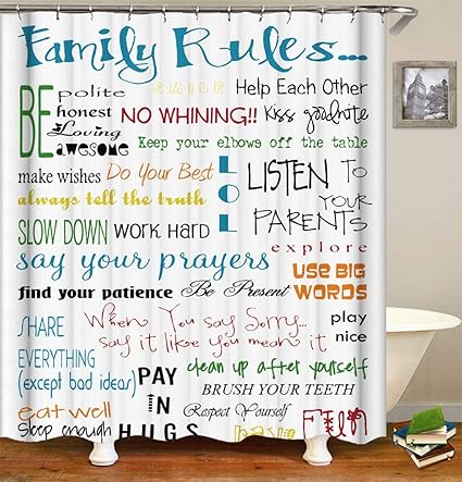 NZN Decor Duschvorhang-Set mit Haken Bunter Cartoon Alphabet