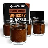 Leather Wrapped Whiskey Glasses - Unique Bourbon Glasses For Men - Leather Wrap with Hand Stitched Scotch Whisky Glass