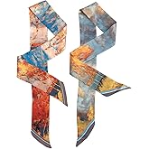 SansHeBe 2 Pack Silk Purse Scarf For Handbags Head Hair Ribbon Fashion Skinny Scarf For Women Long Neckerchief