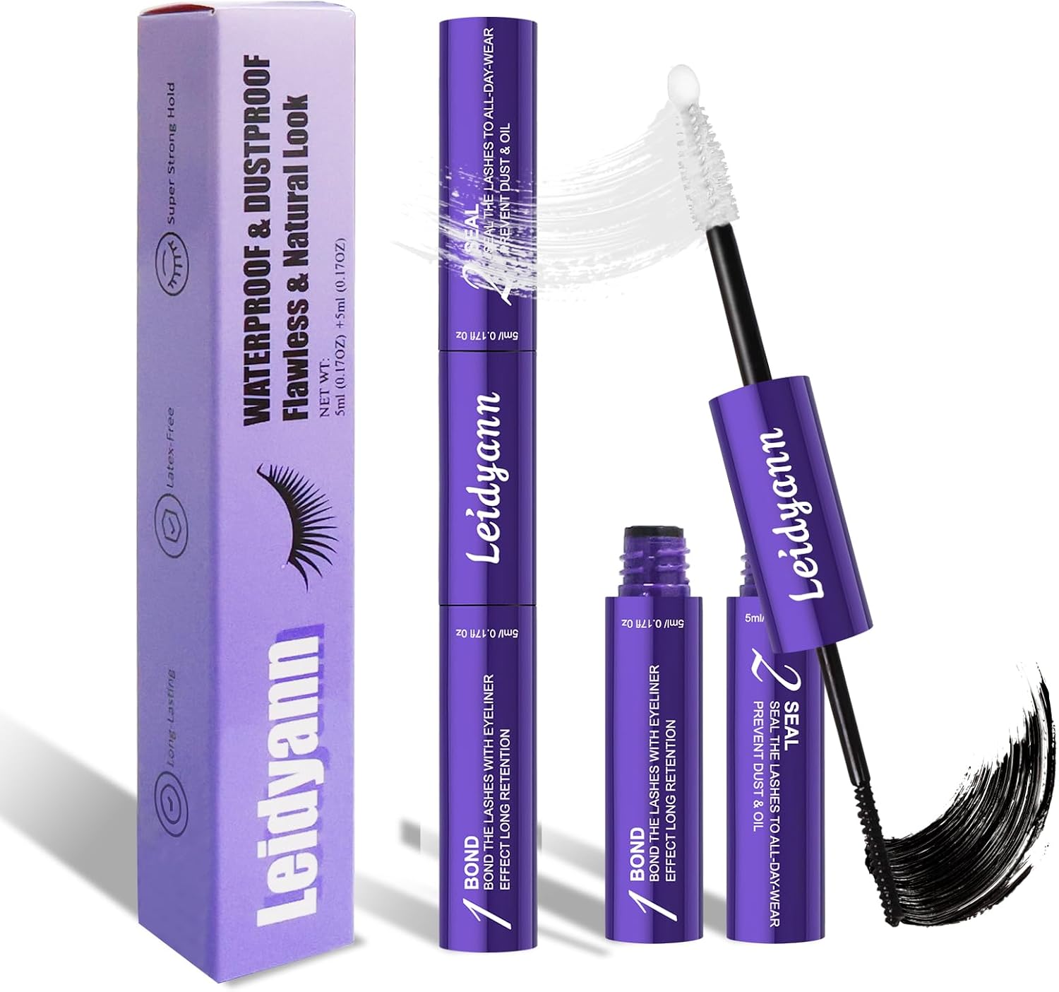 Eyelash Glue Lash Bond & Seal, 2-in-1 Adhesive for Lash Clusters & DIY Eyelash Extensions, 72H Waterproof Strong Hold, Quick Dry, Smudge-Proof, Gentle Non-Irritating Formula