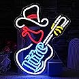 LULANMP Cowboy Hat Neon Sign for Wall Decor Guitar Neon Light Beer Bar Sign Music Neon Signs LED Sign Neon Lights for Wall Art LED Neon for Home Bar Pub Shop Party Bar Led Sign(16.5"*12.9")