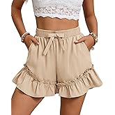 IEEILULU Flowy Shorts for Women Boho Ruffle Skorts Elastic Waist Bow-Knot Casual Summer Shorts with Pockets