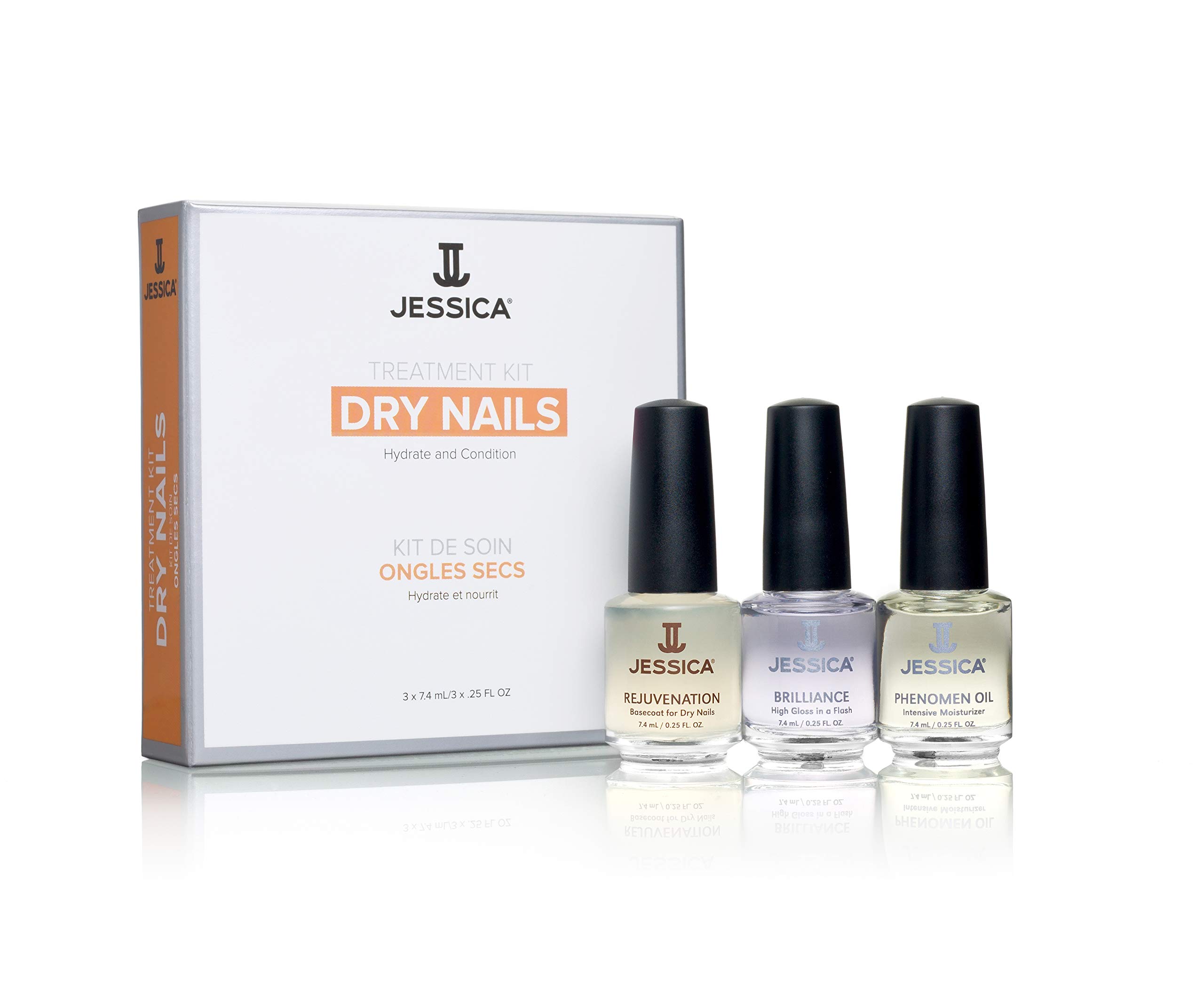JESSICA Nail Strengthener and Repair Treatment for Dry Nails, 3 Step Nailcare Kit with Cuticle Oil, Rejuvenation Base, and Brilliance Top Coat, Clear, Fast Drying